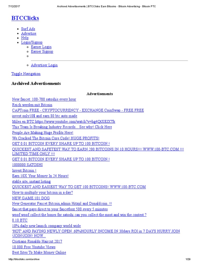 Archived Advertisements!    Btcclicks Earn Bitcoins Bitcoin - 